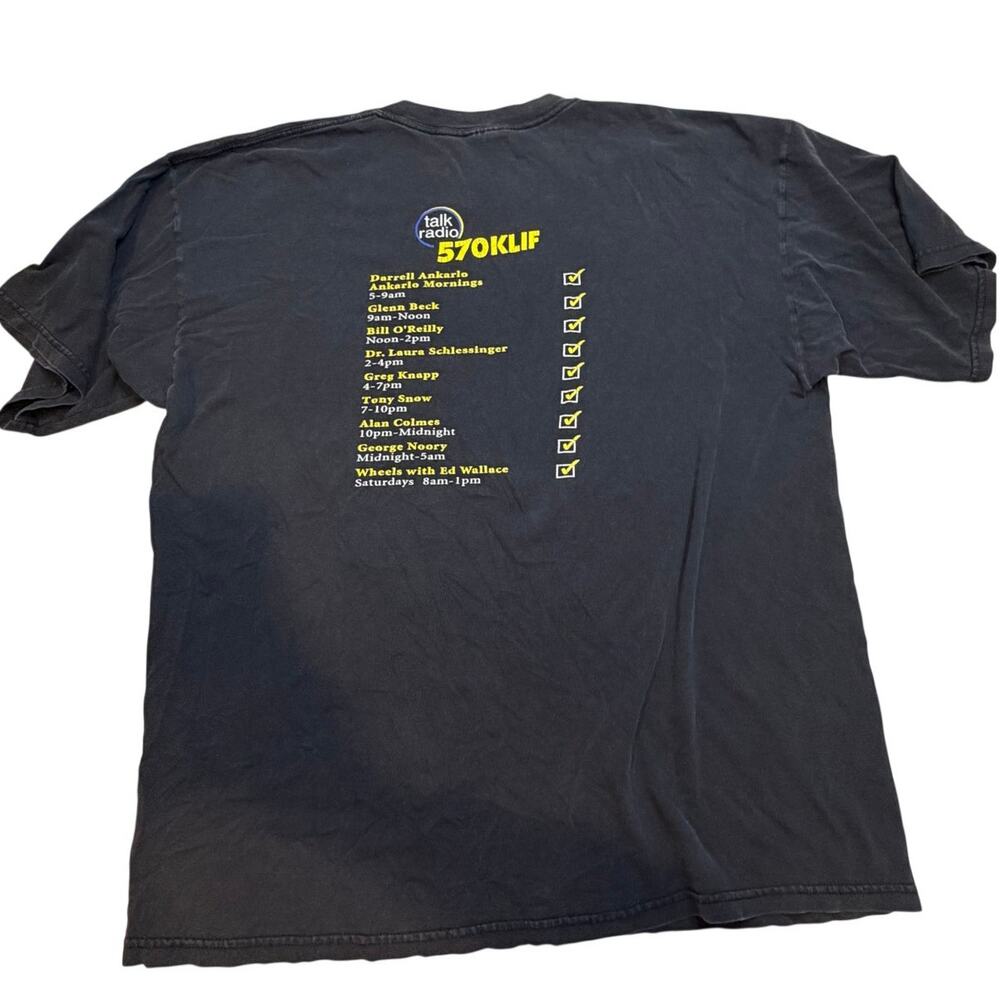 Vintage Black t-shirt features branding for KLIF 570 AM Size Large